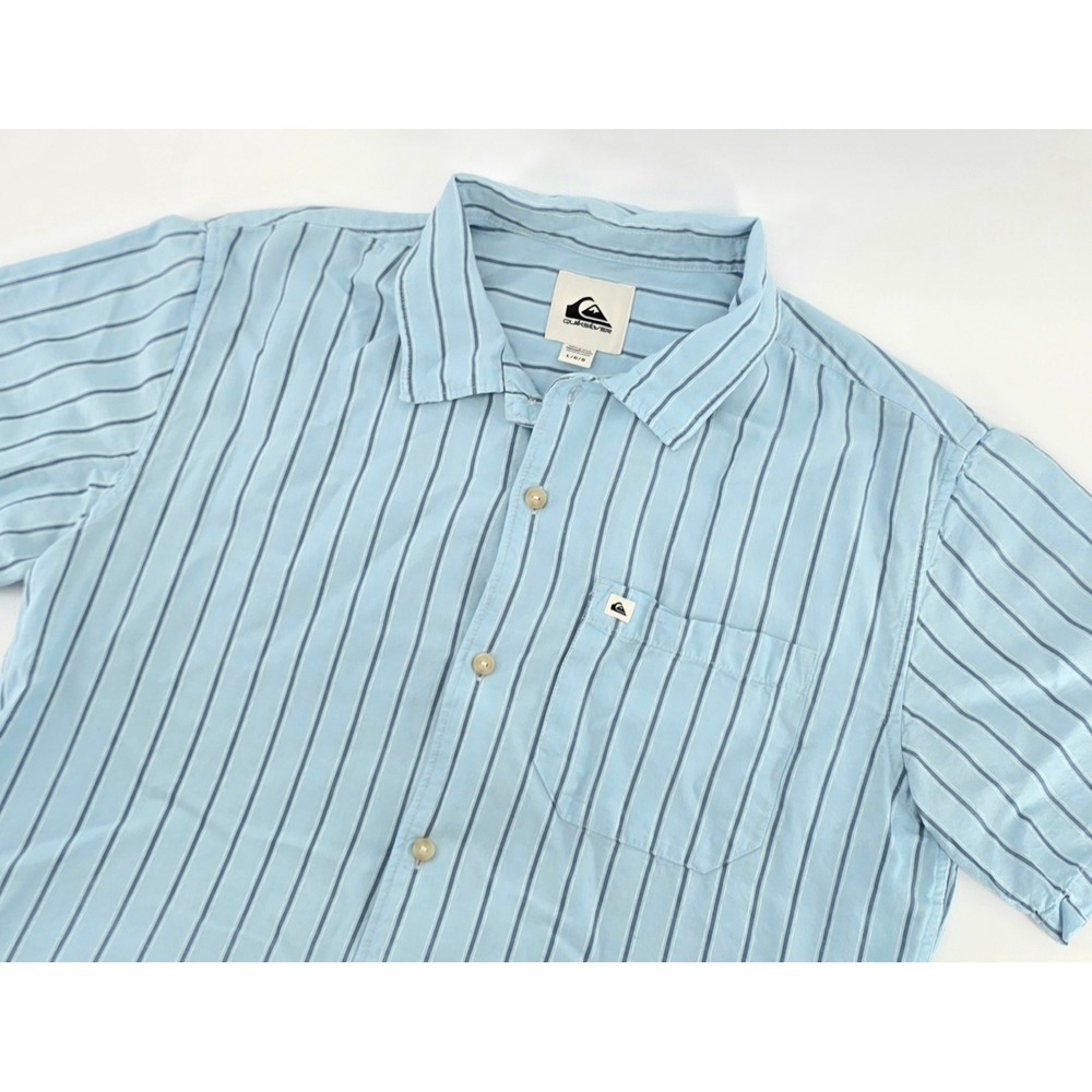 Quiksilver Short Sleeve Shirt Beachy Mens Size Large Blue Striped Button Up